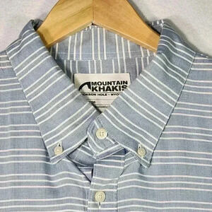 Mountain Khakis Mens Button Down Shirt XXL Blue White Stripe Long Sleeve Wyoming